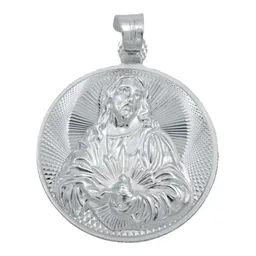 Dije Medalla Sagrado Corazón Plata 925 Diamantada Grande - Imagen 1