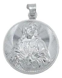 Dije Medalla Sagrado Corazón Plata 925 Diamantada Grande - Imagen 1