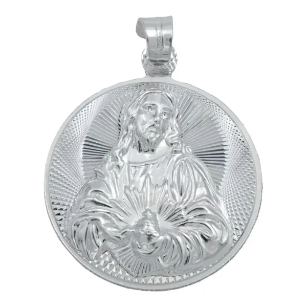 Dije Medalla Sagrado Corazón Plata 925 Diamantada Grande - Imagen 1
