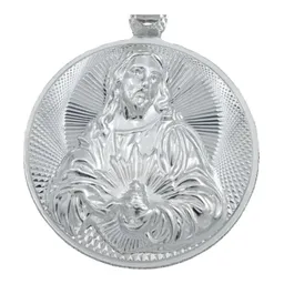 Dije Medalla Sagrado Corazón Plata 925 Diamantada Grande - Imagen 2