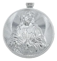 Dije Medalla Sagrado Corazón Plata 925 Diamantada Grande - Imagen 2