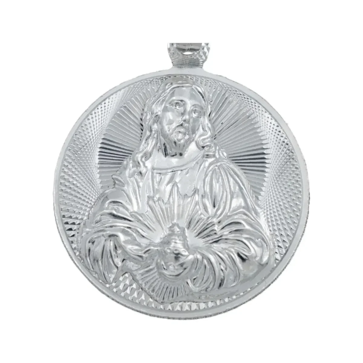 Dije Medalla Sagrado Corazón Plata 925 Diamantada Grande - Imagen 2