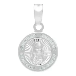Dije Medalla Sagrado Corazón Plata .925 Zirconia Blanca - Imagen 1