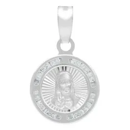 Dije Medalla Sagrado Corazón Plata .925 Zirconia Blanca - Imagen 1