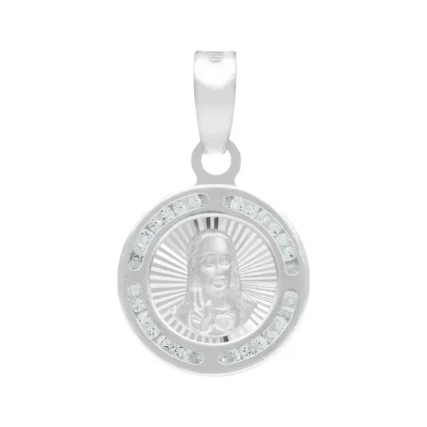 Dije Medalla Sagrado Corazón Plata .925 Zirconia Blanca - Imagen 1