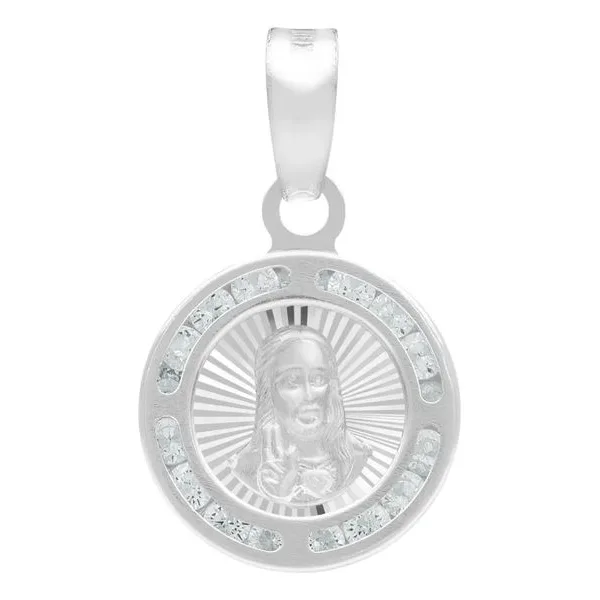 Dije Medalla Sagrado Corazón Plata .925 Zirconia Blanca - Imagen 1