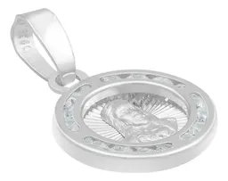 Dije Medalla Sagrado Corazón Plata .925 Zirconia Blanca - Imagen 3