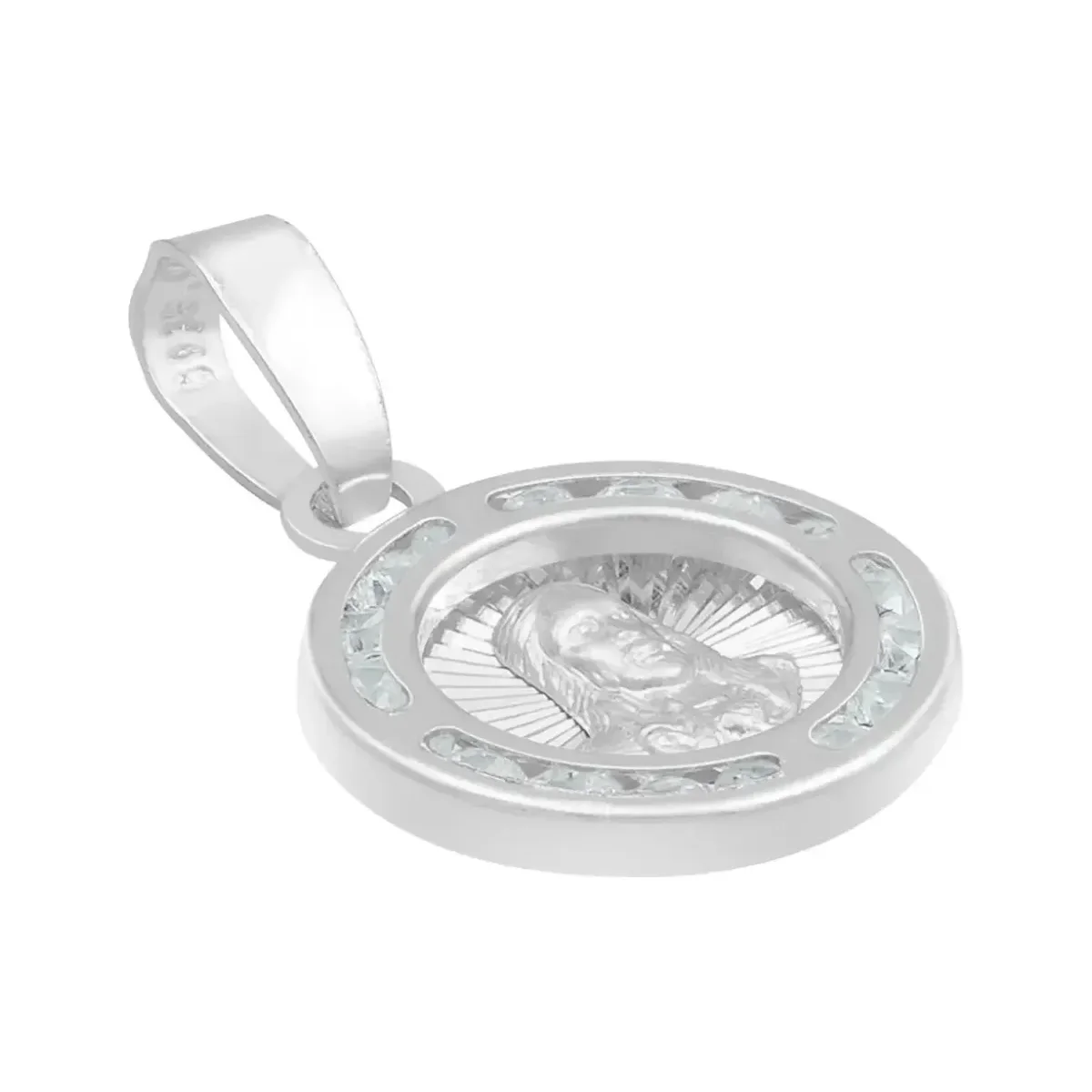 Dije Medalla Sagrado Corazón Plata .925 Zirconia Blanca - Imagen 3