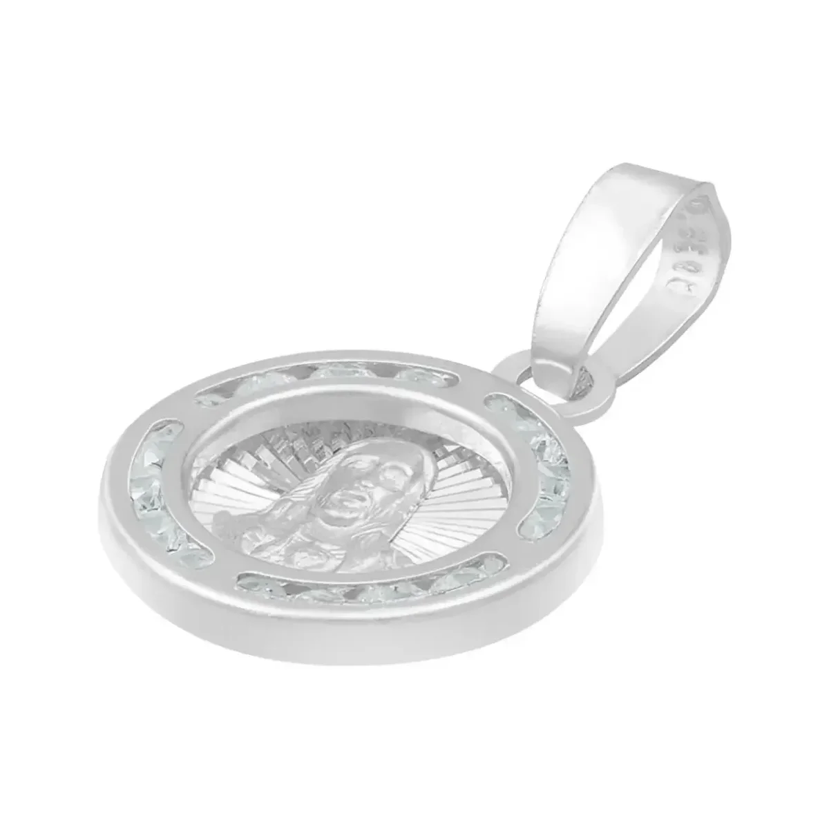 Dije Medalla Sagrado Corazón Plata .925 Zirconia Blanca - Imagen 4