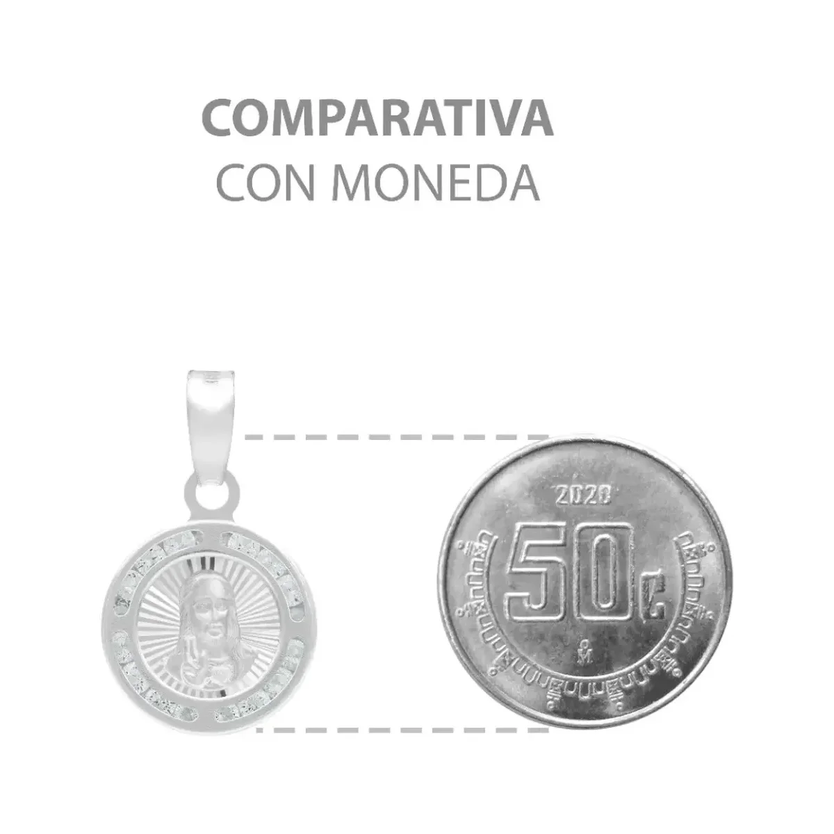 Dije Medalla Sagrado Corazón Plata .925 Zirconia Blanca - Imagen 7