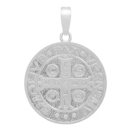 Dije Medalla San Benito Cruz Plata 925 Doble Vista - Imagen 1