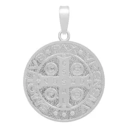 Dije Medalla San Benito Cruz Plata 925 Doble Vista - Imagen 1