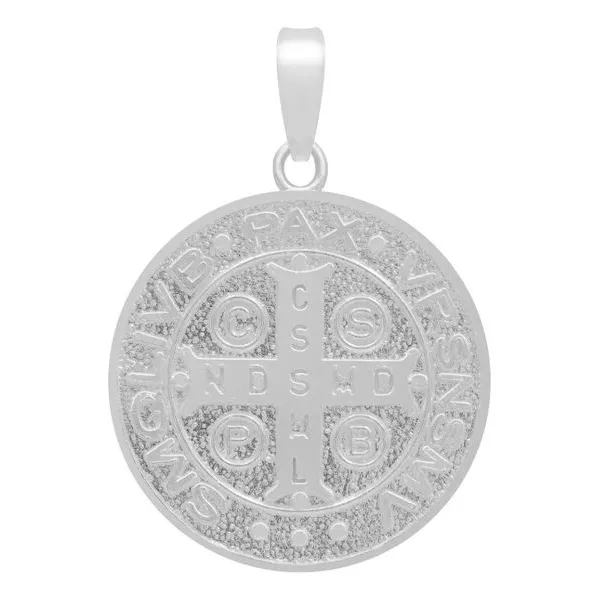 Dije Medalla San Benito Cruz Plata 925 Doble Vista - Imagen 1