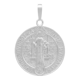 Dije Medalla San Benito Cruz Plata 925 Doble Vista - Imagen 2