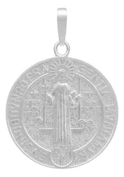 Dije Medalla San Benito Cruz Plata 925 Doble Vista - Imagen 2