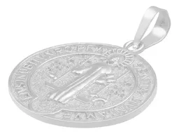 Dije Medalla San Benito Cruz Plata 925 Doble Vista - Imagen 4