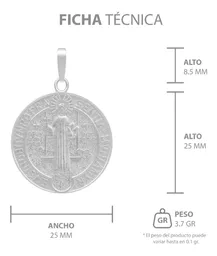 Dije Medalla San Benito Cruz Plata 925 Doble Vista - Imagen 7