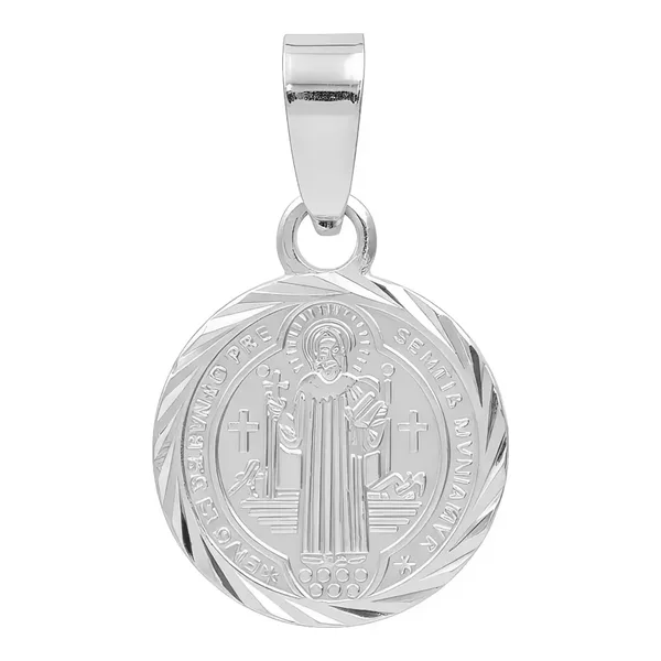 Dije Medalla San Benito Plata 925 Doble Vista Diamantada Modelo 2436 - Imagen 1