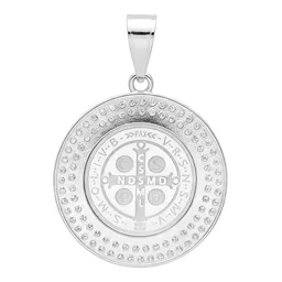 Dije Medalla San Benito Doble Halo Plata fina 999 con Zirconia - Imagen 2