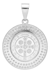 Dije Medalla San Benito Doble Halo Plata fina 999 con Zirconia - Imagen 2