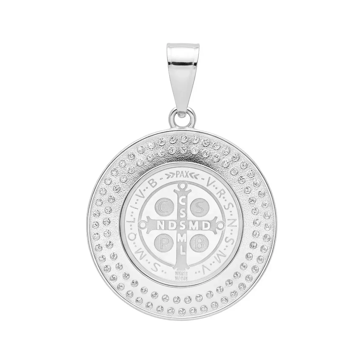 Dije Medalla San Benito Doble Halo Plata fina 999 con Zirconia - Imagen 2