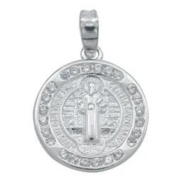 Dije Medalla San Benito Doble Vista Plata 925 con Zirconia - Imagen 1