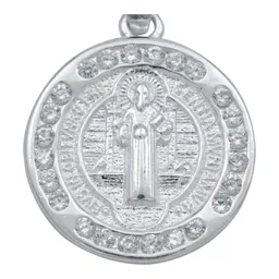 Dije Medalla San Benito Doble Vista Plata 925 con Zirconia - Imagen 2