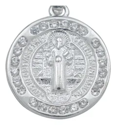 Dije Medalla San Benito Doble Vista Plata 925 con Zirconia - Imagen 2