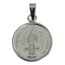 Dije Medalla San Benito Grande Plata .999 con Zirconia - Imagen 1