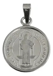 Dije Medalla San Benito Grande Plata .999 con Zirconia - Imagen 1