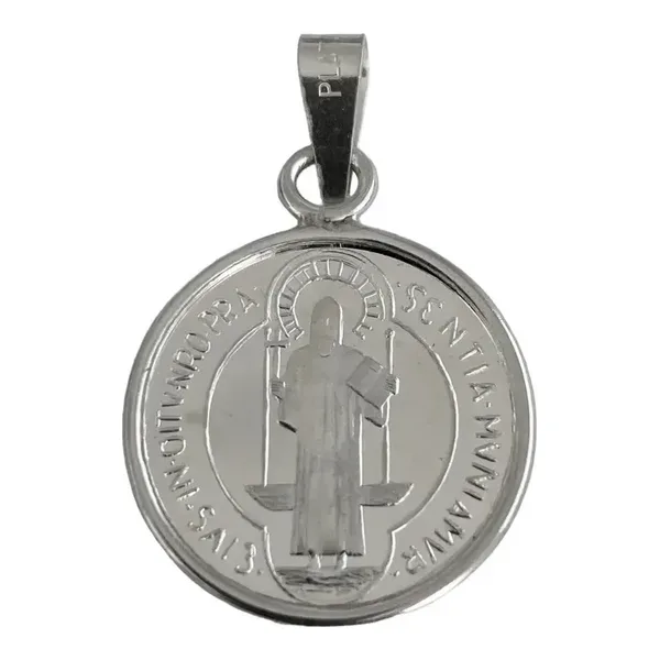 Dije Medalla San Benito Grande Plata .999 con Zirconia - Imagen 1