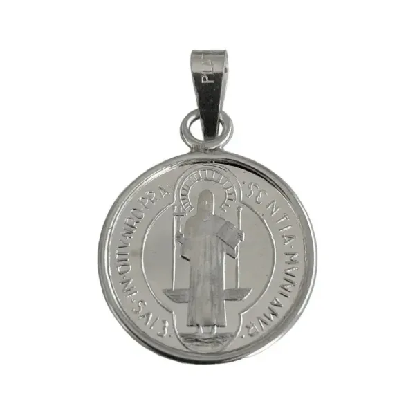 Dije Medalla San Benito Grande Plata .999 con Zirconia - Imagen 1