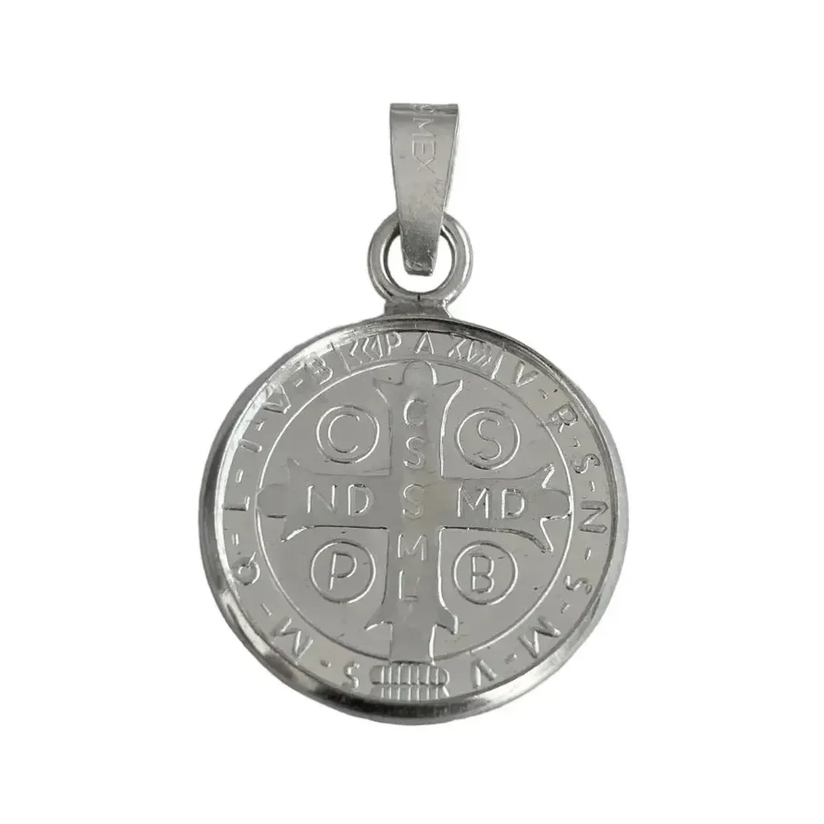 Dije Medalla San Benito Grande Plata .999 con Zirconia - Imagen 2