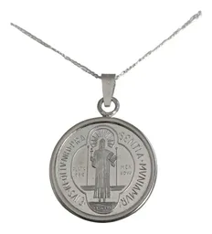 Dije Medalla San Benito Grande Plata .999 con Zirconia - Imagen 3