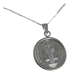 Dije Medalla San Benito Grande Plata .999 con Zirconia - Imagen 4