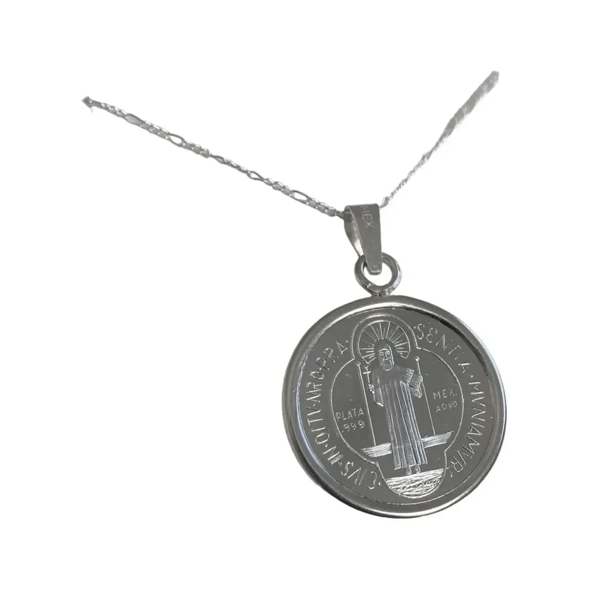 Dije Medalla San Benito Grande Plata .999 con Zirconia - Imagen 4