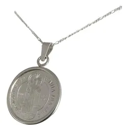 Dije Medalla San Benito Grande Plata .999 con Zirconia - Imagen 5