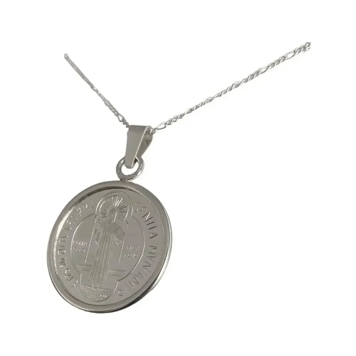 Dije Medalla San Benito Grande Plata .999 con Zirconia - Imagen 5