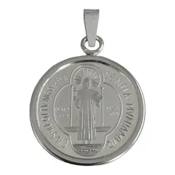 Dije Medalla San Benito Mediana Plata .999 con Zirconia - Imagen 1
