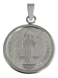 Dije Medalla San Benito Mediana Plata .999 con Zirconia - Imagen 1
