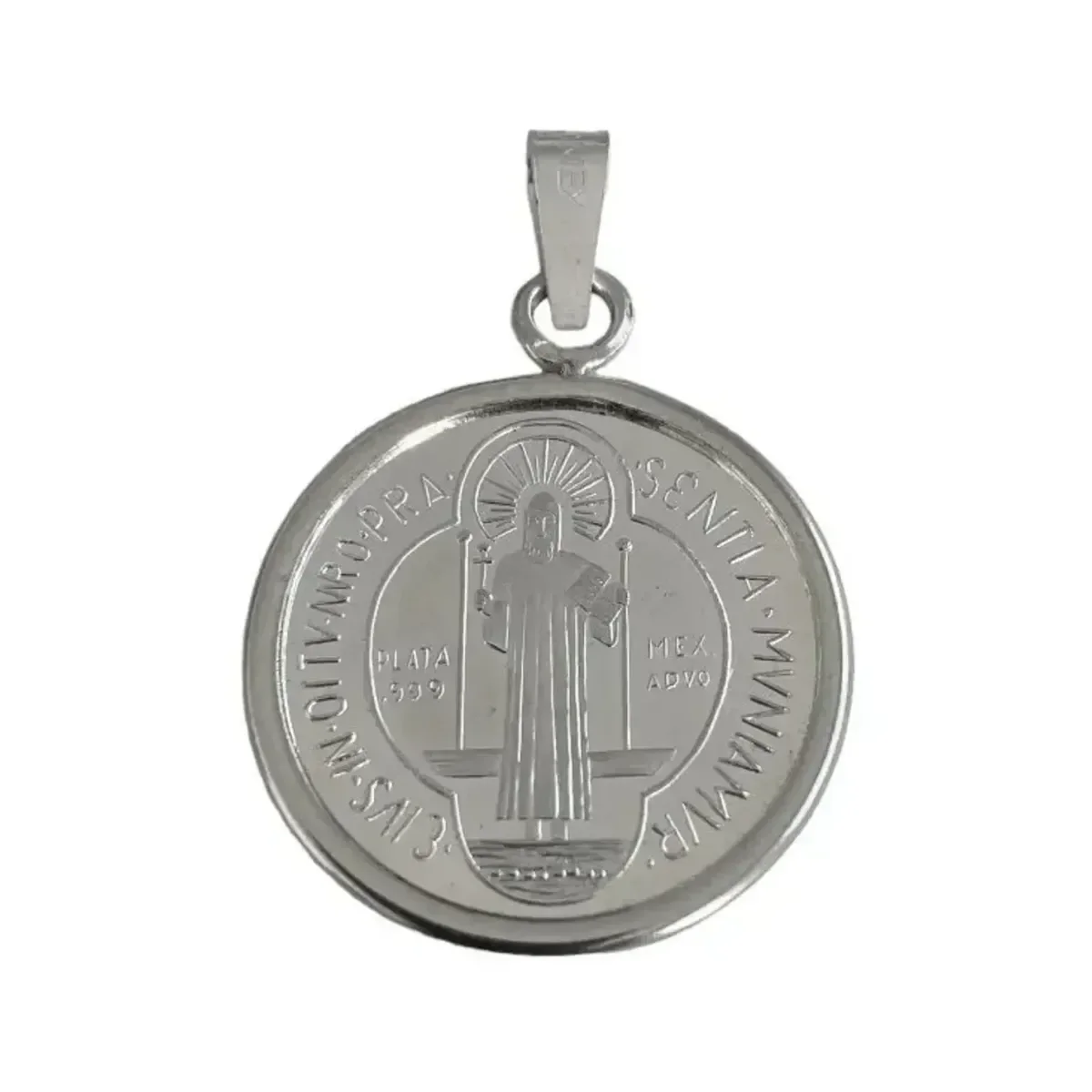 Dije Medalla San Benito Mediana Plata .999 con Zirconia - Imagen 1