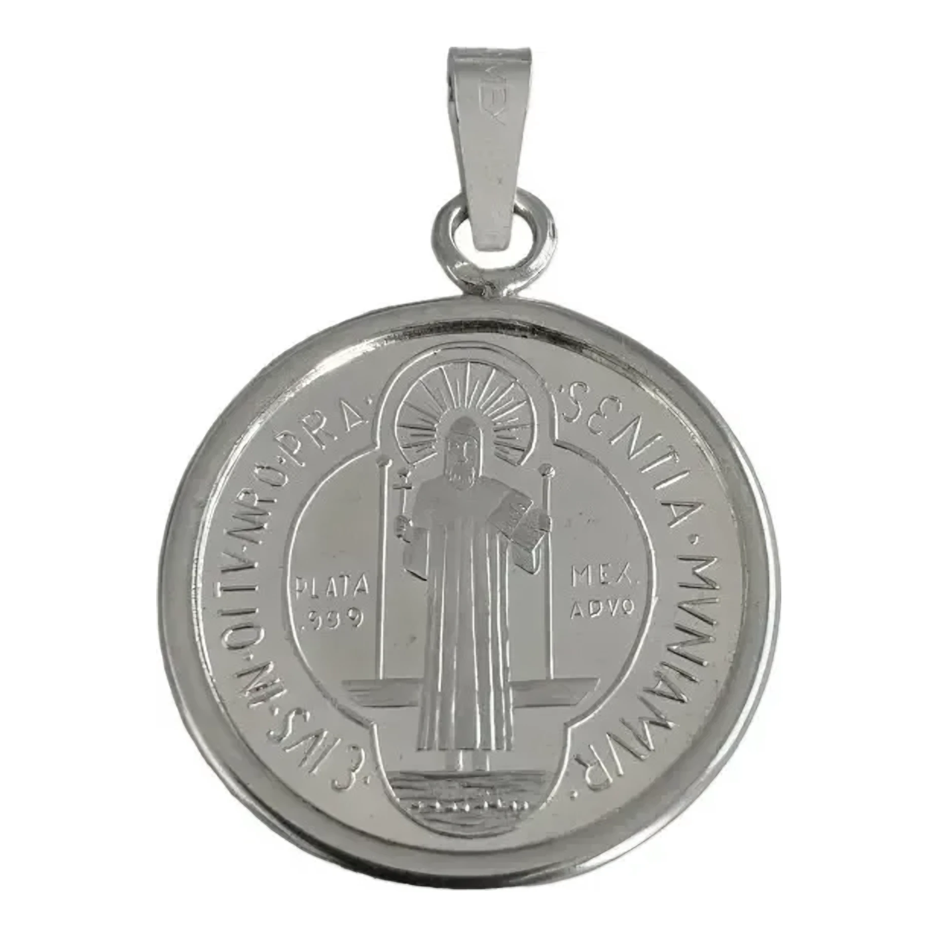 Dije Medalla San Benito Mediana Plata .999 con Zirconia - Imagen 1