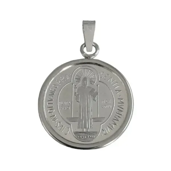 Dije Medalla San Benito Mediana Plata .999 con Zirconia - Imagen 1
