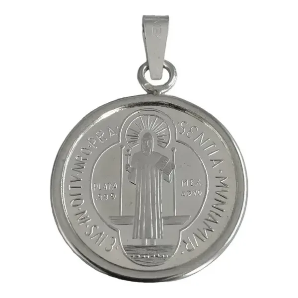 Dije Medalla San Benito Mediana Plata .999 con Zirconia - Imagen 1