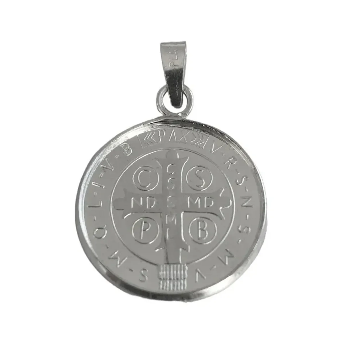 Dije Medalla San Benito Mediana Plata .999 con Zirconia - Imagen 2