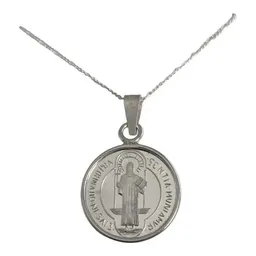 Dije Medalla San Benito Mediana Plata .999 con Zirconia - Imagen 3