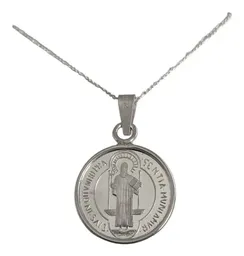 Dije Medalla San Benito Mediana Plata .999 con Zirconia - Imagen 3