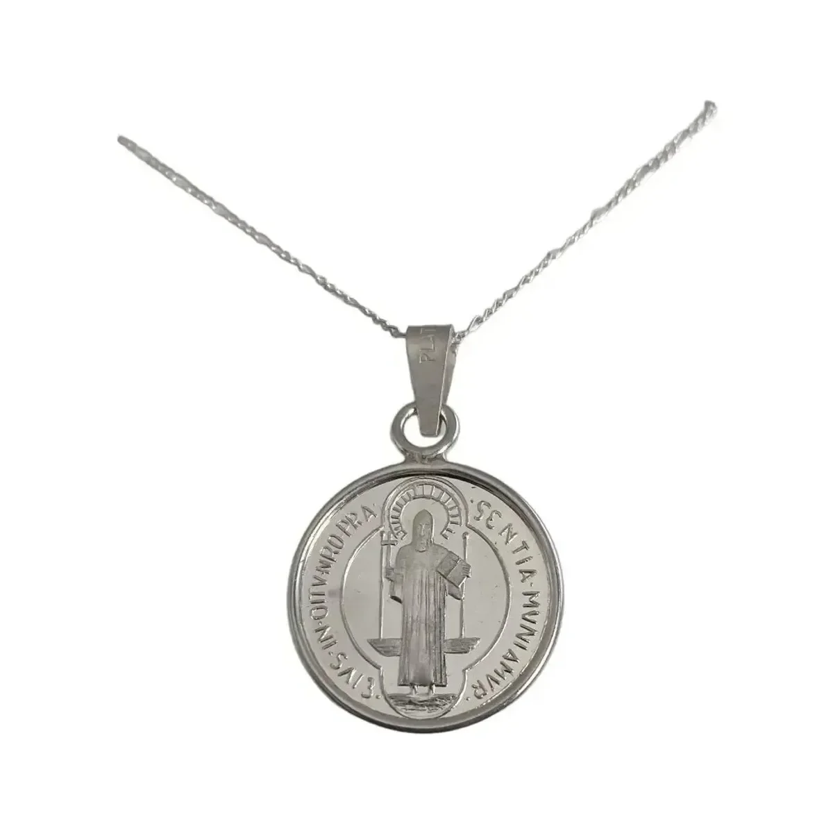 Dije Medalla San Benito Mediana Plata .999 con Zirconia - Imagen 3