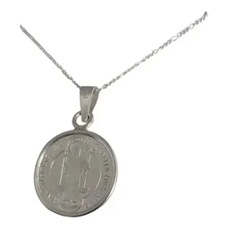 Dije Medalla San Benito Mediana Plata .999 con Zirconia - Imagen 4
