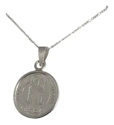 Dije Medalla San Benito Mediana Plata .999 con Zirconia - Imagen 4